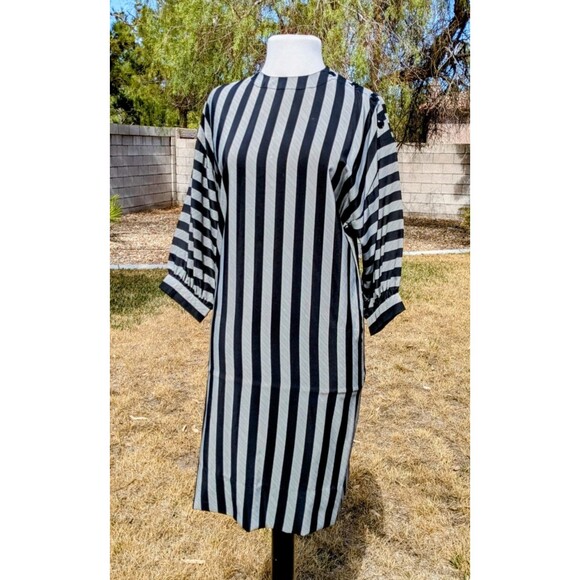 Silk Striped Charles Bianco Italian Collection Sz4 L/S Button-Shoulder Dress GUC - Picture 1 of 6
